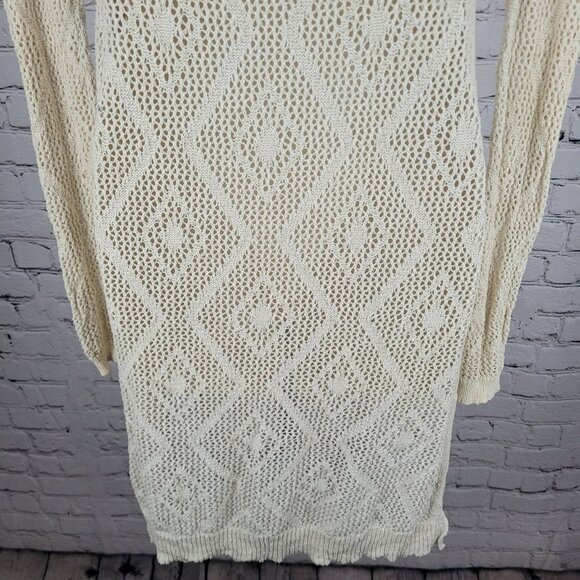 Free People Beige Crochet Sheer Buttoned Long Sleeve Cardigan Sweater Small S - Picture 12 of 15